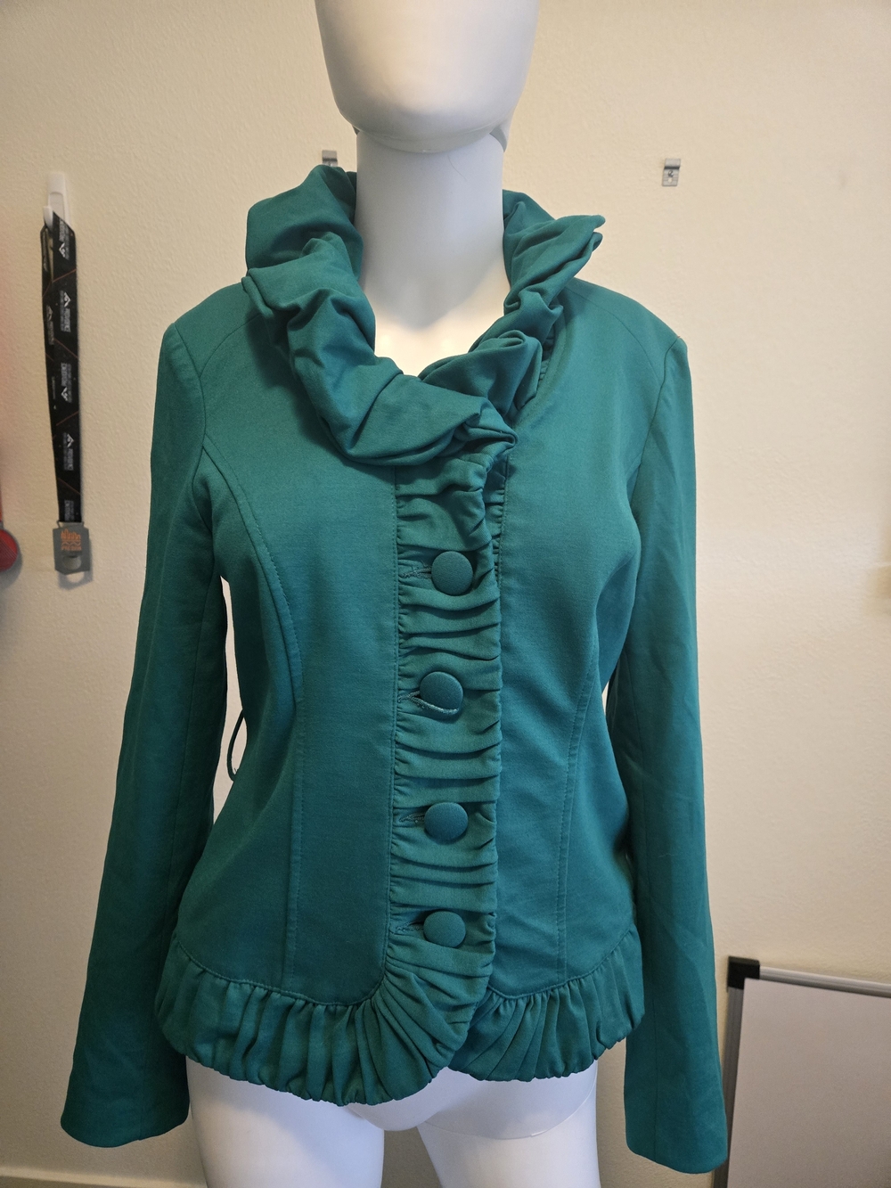 INC International Concepts Teal Ruffle-Trim Jacket - Picture 3 of 6